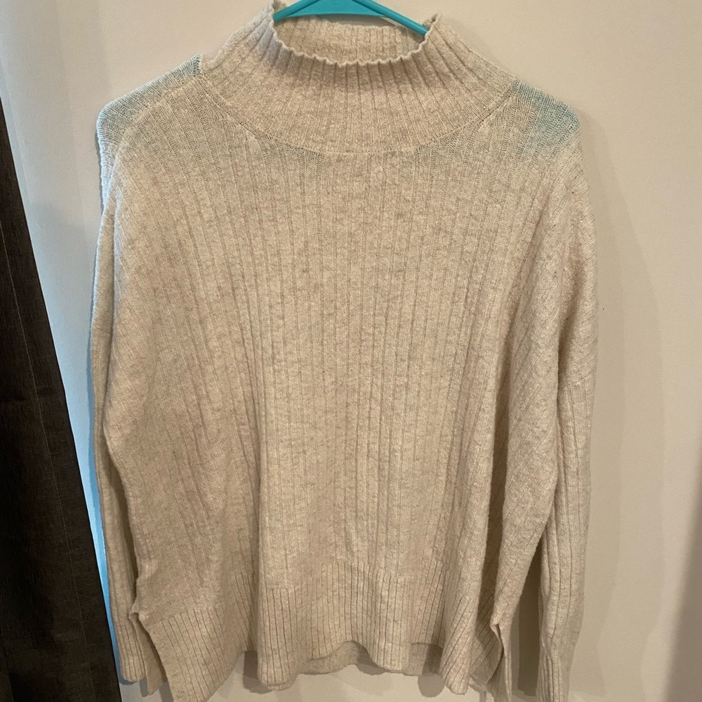 Cream LOFT Ribbed Mock Neck Sweater